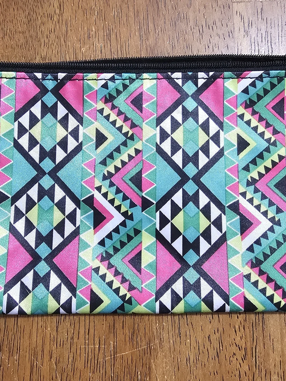 Geometric Print Zip Pouch - Pink, Teal & Black